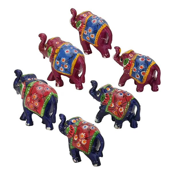 _Paper_Mache_Handcrafted_Elephant_Showpiece_Figurine_(Pack_of_6,_Blue_&_Pink)