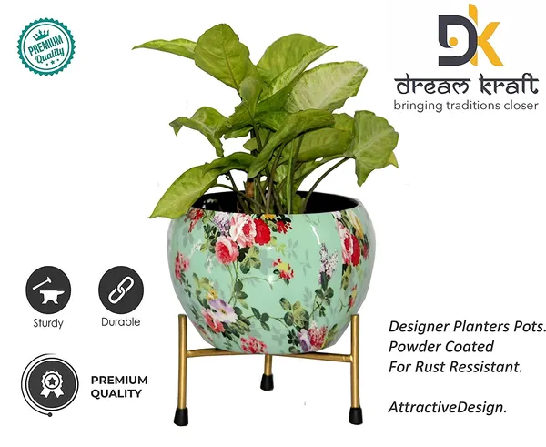 DreamKraft_Metal_Floral_Planter_with_Stand,_Green,_16_cm