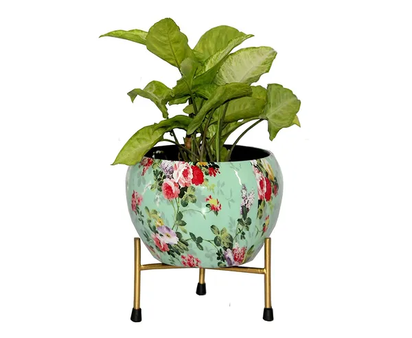 DreamKraft_Metal_Floral_Planter_with_Stand,_Green,_16_cm