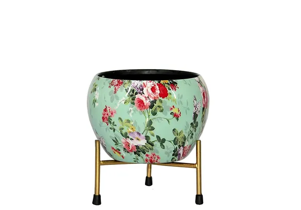 DreamKraft_Metal_Floral_Planter_with_Stand,_Green,_16_cm