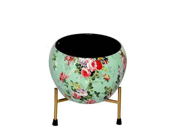 DreamKraft_Metal_Floral_Planter_with_Stand,_Green,_16_cm