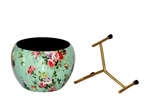 DreamKraft_Metal_Floral_Planter_with_Stand,_Green,_16_cm
