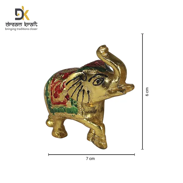 White_Metal_with_Gold_Polish_Trunk_Up_Elephant_Statues_Set_of_2_Figurine,_Size:_6_cm_X_7_cm_-_Multi