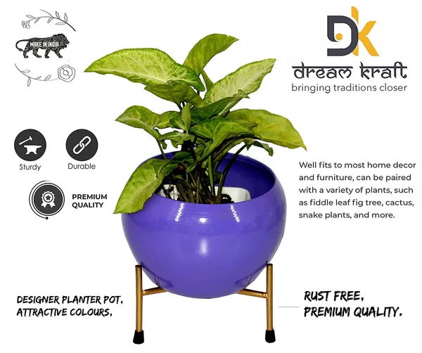 DreamKraft_Metal_Planter_with_Stand,_Purple,_16_cm