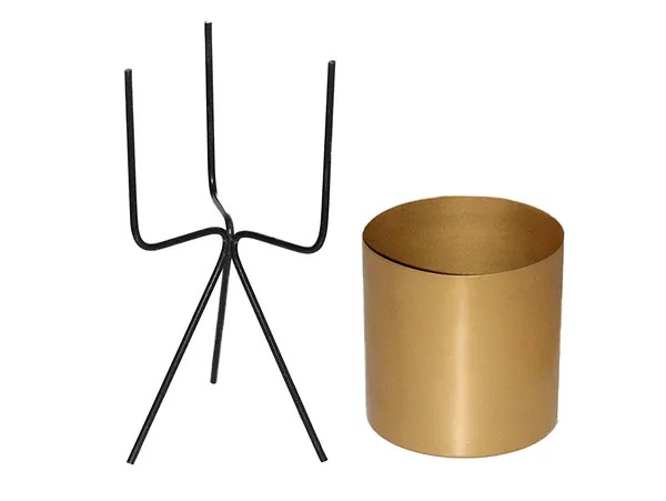 DreamKraft_Metal_Planter_with_Stand,_Black_and_Gold,_28_cm