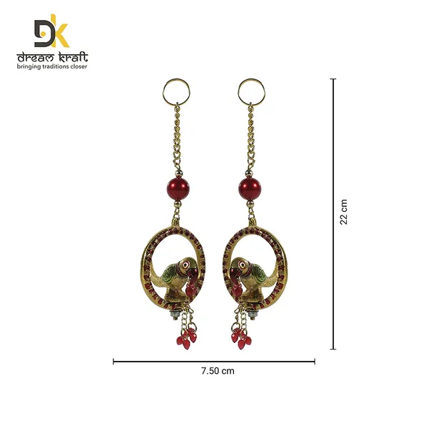 White_Metal_Colorful_Pair_of_Parrot_Statue_Wind_Chime_Hanging_Animal_Showpiece_-_Set_of_2_(Multicolor,_22.5_x_7_x_22_cm)