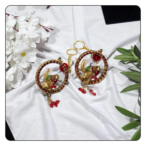 White_Metal_Colorful_Pair_of_Parrot_Statue_Wind_Chime_Hanging_Animal_Showpiece_-_Set_of_2_(Multicolor,_22.5_x_7_x_22_cm)