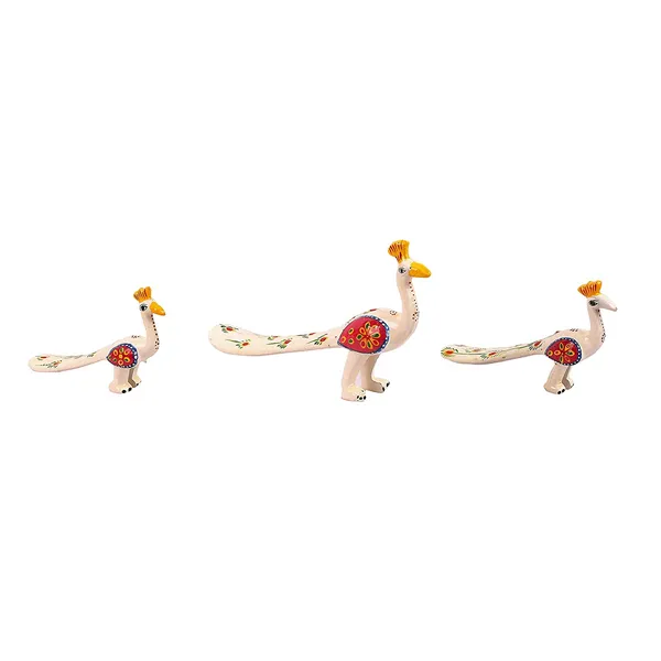 DreamKraft_Paper_Mache_Peacock_Showpiece_Set_of_3,_White