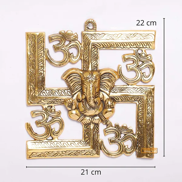 DreamKraft_Metal_Ganesha_Om_Swastika_Wall_Hanging,_Gold,_22_cm