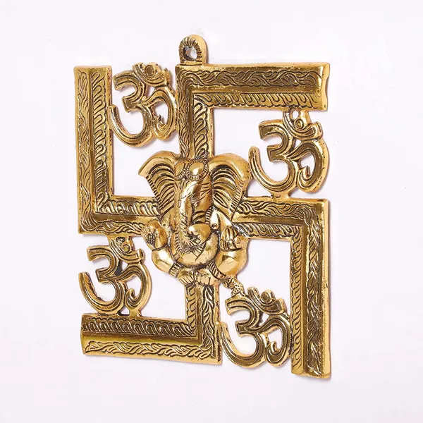 DreamKraft_Metal_Ganesha_Om_Swastika_Wall_Hanging,_Gold,_22_cm