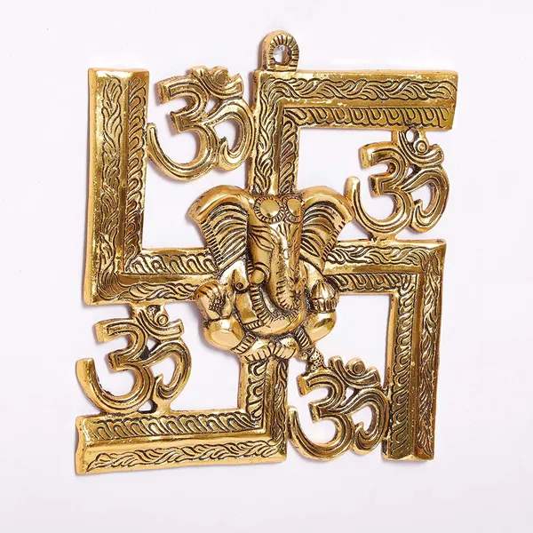 DreamKraft_Metal_Ganesha_Om_Swastika_Wall_Hanging,_Gold,_22_cm
