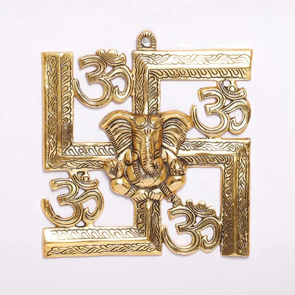 DreamKraft_Metal_Ganesha_Om_Swastika_Wall_Hanging,_Gold,_22_cm
