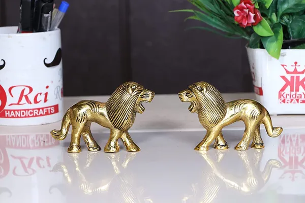 DreamKraft_White-Metal_Lion_Showpiece_Pair,_Gold_Colour