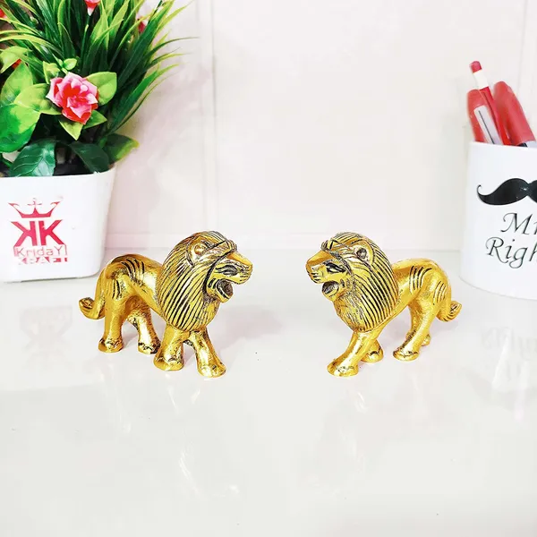 DreamKraft_White-Metal_Lion_Showpiece_Pair,_Gold_Colour