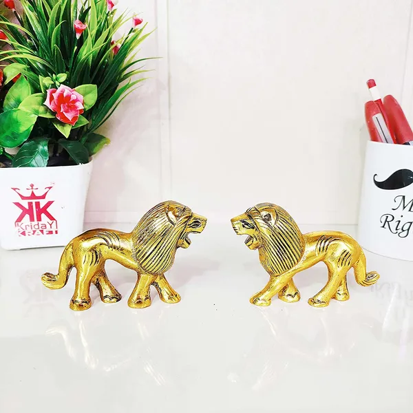 DreamKraft_White-Metal_Lion_Showpiece_Pair,_Gold_Colour