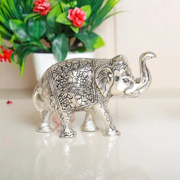 DreamKraft_Metal_Elephant_Showpiece,_Silver,_14_cm_Long