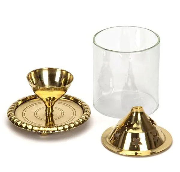 DreamKraft_Brass_and_Glass_Akhand_Diya_with_Star-Cut_Lid,_Gold,_13_cm