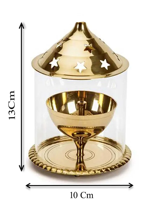 DreamKraft_Brass_and_Glass_Akhand_Diya_with_Star-Cut_Lid,_Gold,_13_cm