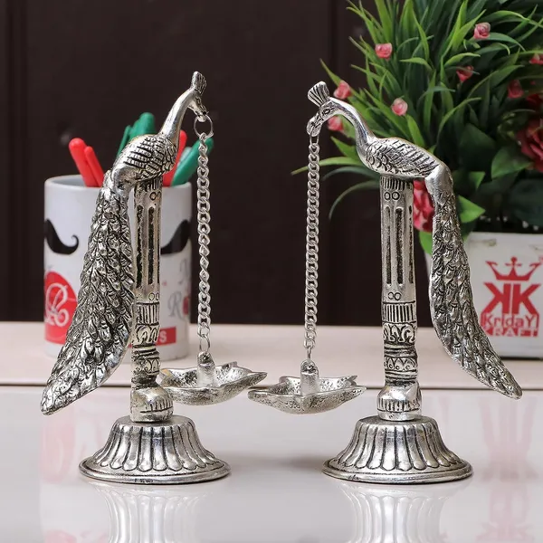 Metal_Peacock_Hanging_Diya_Pair_|_Silver_Finish_|_Pack_of_2_|_Puja_Gift_|_Antique_Design_|_7.5_Inches_|_300g