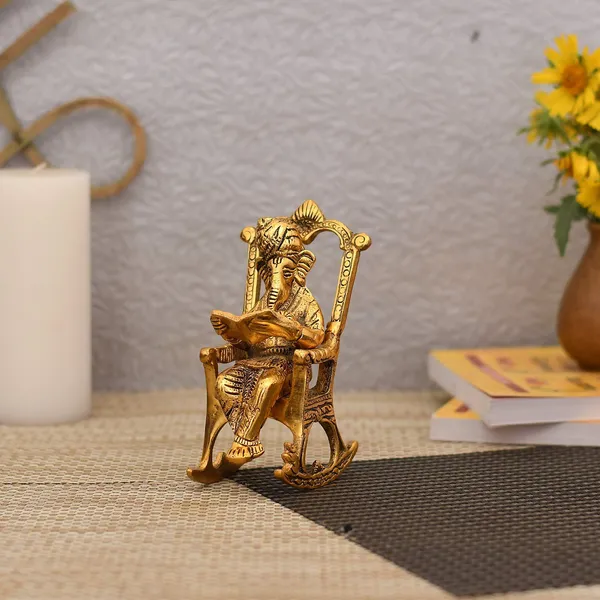 DreamKraft_Ganesha_Reading_Book_Metal_Idol,_Gold_Colour