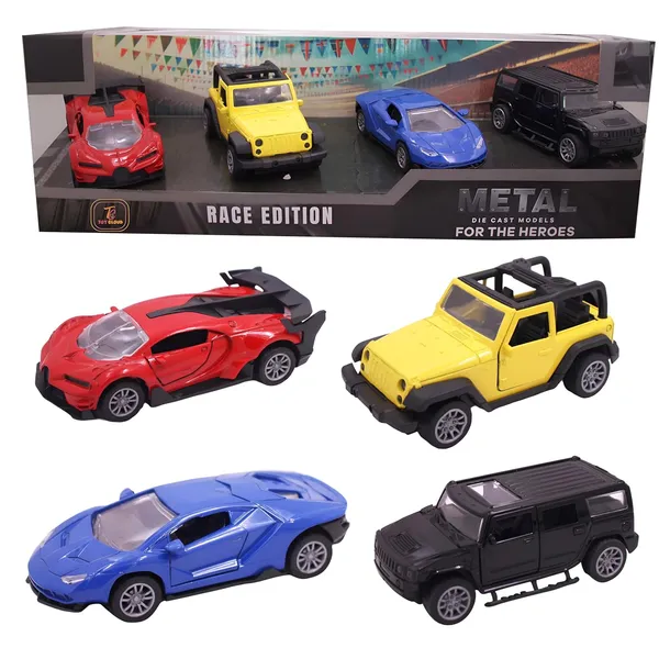Toy_Cloud_1:32_Scaled_Die-Cast_Metal_Car_Set_Combo_of_4_Pcs,_Metallic_Colors_Race_Edition_Car_Collection_-_High-Detail_Miniature_Models_of_Red_Sports_Car,_Yellow_Jeep,_Blue_Supercar,_and_Black_SUV_-_Perfect_for_Collectors_and_Kids_-_Durable,_Realistic_Toy_Cars_for_Display_and_Play