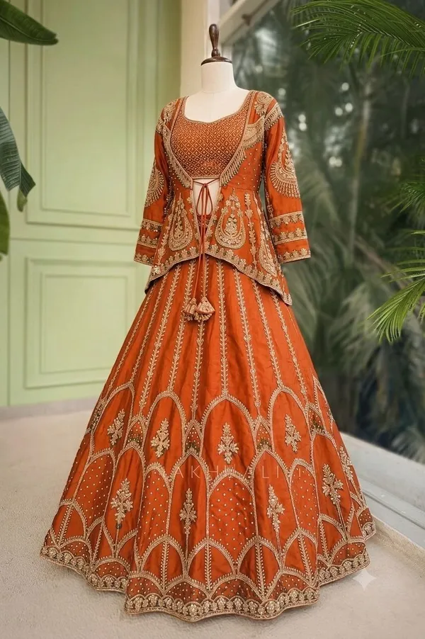 New_Super_Trending_Embroidery_Sequence_Work_Ready_To_Wear_Jacket_And_Lehenga_Choli