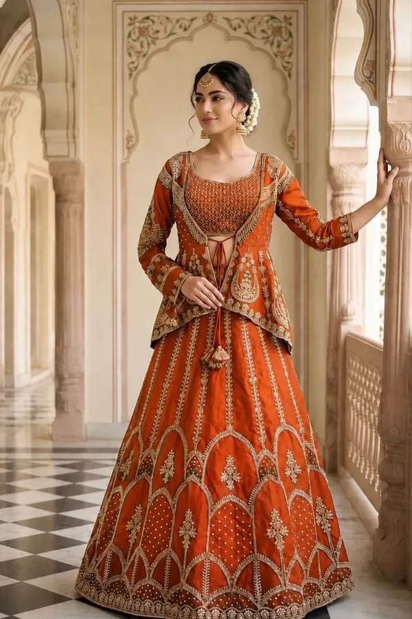 New_Super_Trending_Embroidery_Sequence_Work_Ready_To_Wear_Jacket_And_Lehenga_Choli