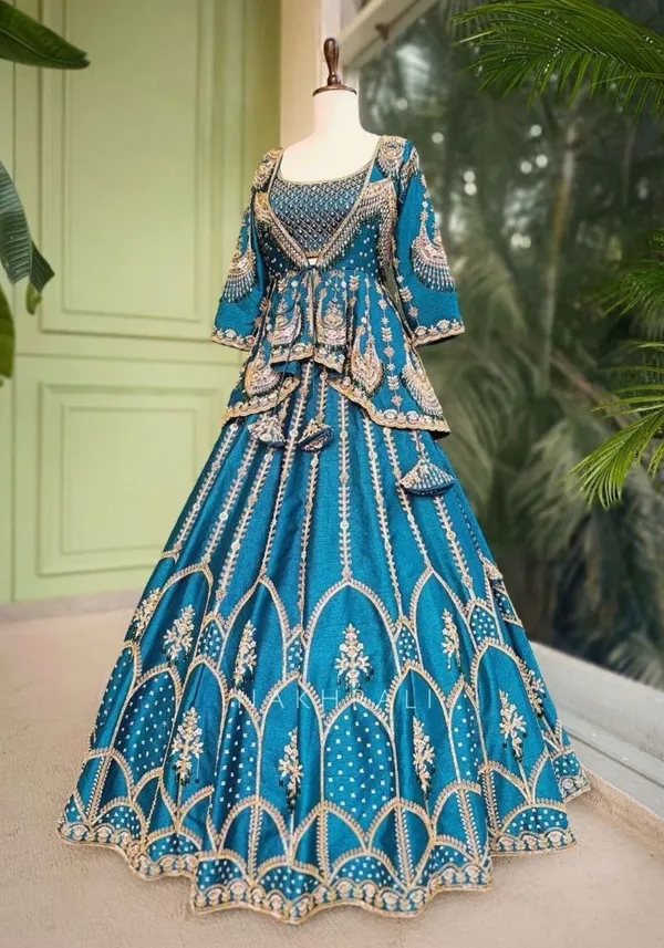 New_Super_Trending_Embroidery_Sequence_Work_Ready_To_Wear_Jacket_And_Lehenga_Choli