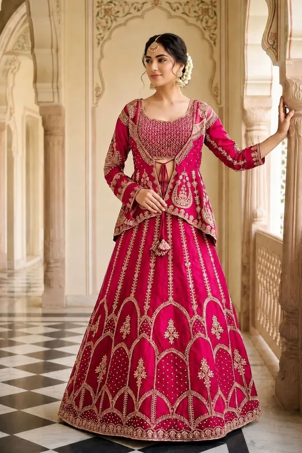 New_Super_Trending_Embroidery_Sequence_Work_Ready_To_Wear_Jacket_And_Lehenga_Choli