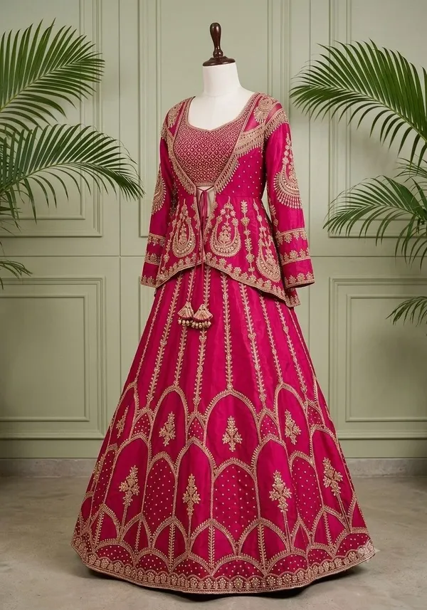 New_Super_Trending_Embroidery_Sequence_Work_Ready_To_Wear_Jacket_And_Lehenga_Choli