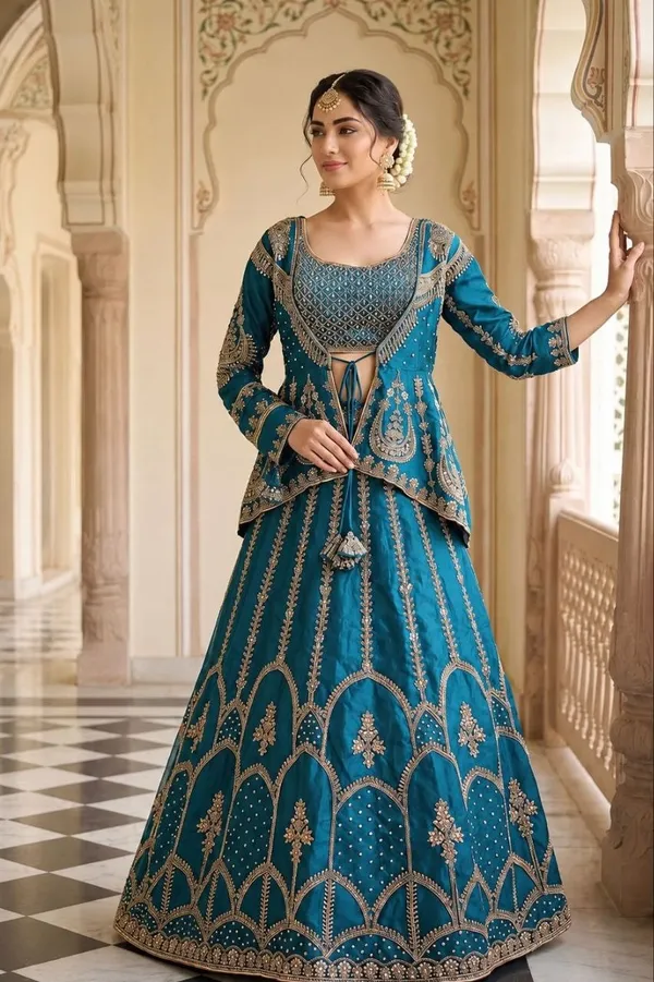 New_Super_Trending_Embroidery_Sequence_Work_Ready_To_Wear_Jacket_And_Lehenga_Choli