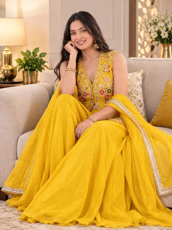 New_Super_Trending_Embroidery_Sequence_Work_Ready_To_Wear_Jacket_And_Palazzo