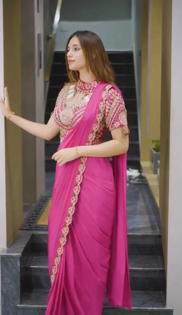 New_Super_Trending_Embroidery_Sequence_Work_Ready_To_Wear_Saree_With_Embroidery_Blouse