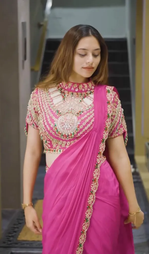 New_Super_Trending_Embroidery_Sequence_Work_Ready_To_Wear_Saree_With_Embroidery_Blouse