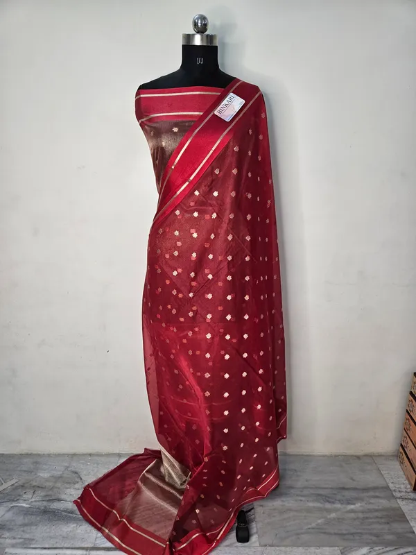 faux_organza_buti_banarasi_saree_in_red