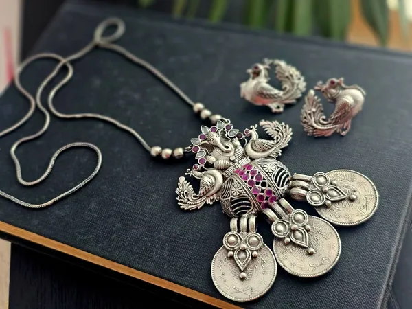 Astu__German_Silver_Ganesh_Long_Pendant_Necklace_Set