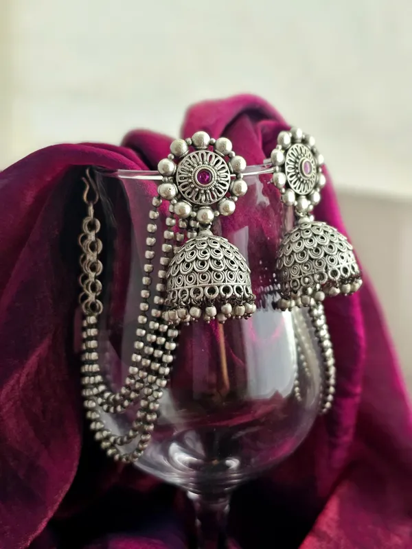 Silver_Aura_Jhumka_Earchain
