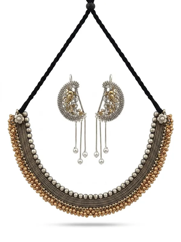 Madhurima_Silver_and_Golden_Choker_Set_With_Karnphool