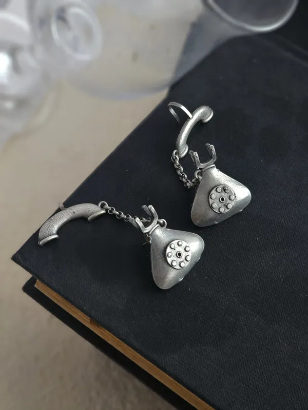German_Silver_Telephone_Earcuff_Earrings_with_Oxidized_Silver_Finish