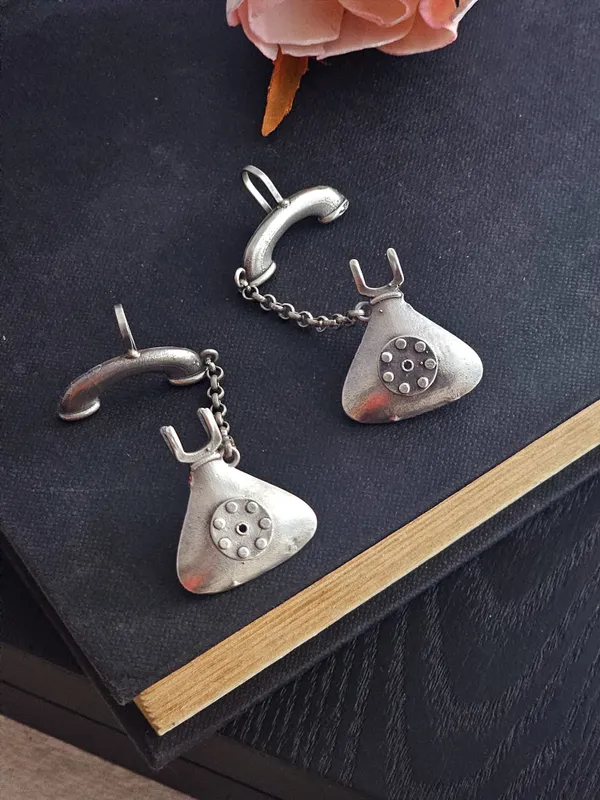 German_Silver_Telephone_Earcuff_Earrings_with_Oxidized_Silver_Finish