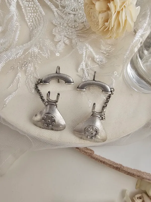 German_Silver_Telephone_Earcuff_Earrings_with_Oxidized_Silver_Finish