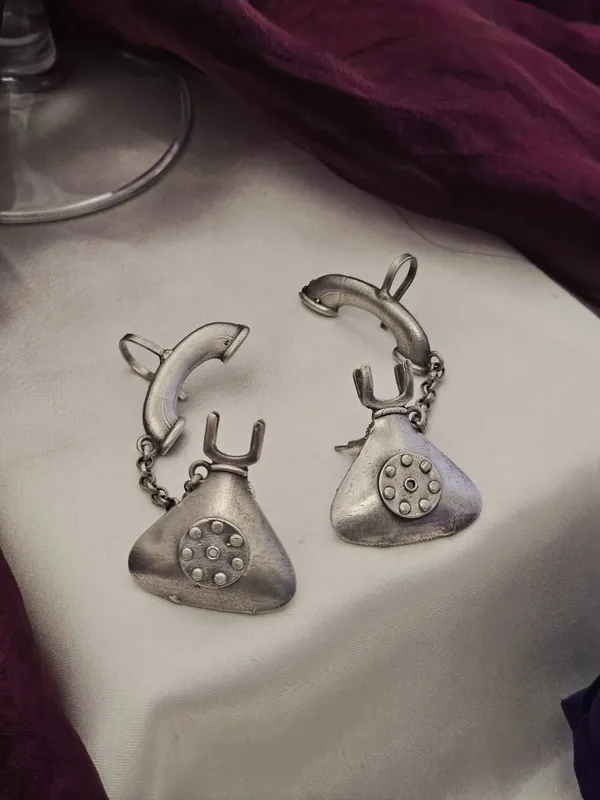 German_Silver_Telephone_Earcuff_Earrings_with_Oxidized_Silver_Finish