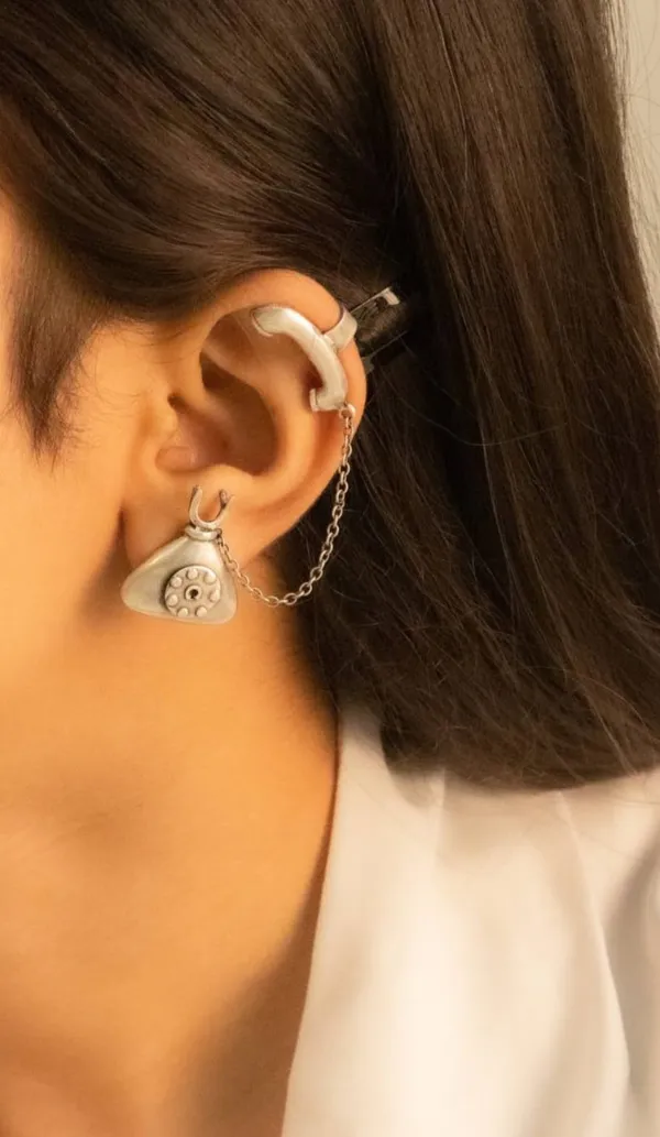 German_Silver_Telephone_Earcuff_Earrings_with_Oxidized_Silver_Finish