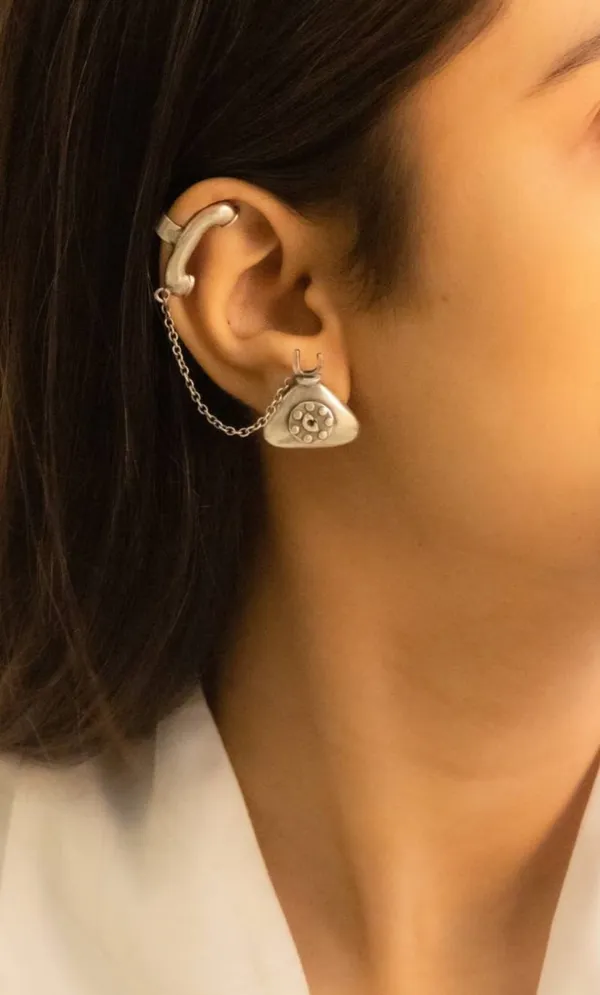 German_Silver_Telephone_Earcuff_Earrings_with_Oxidized_Silver_Finish