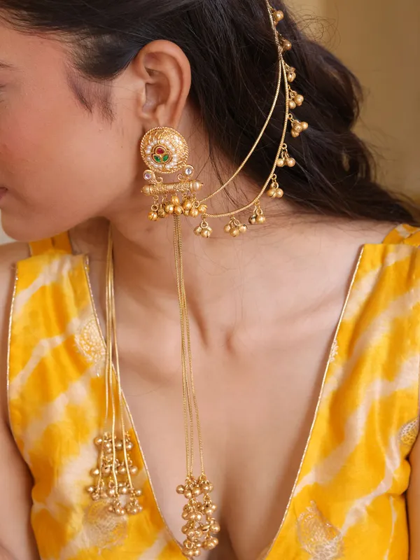 Apala_Plating_Long_Ghunghroo_Earring_with_ear_chain