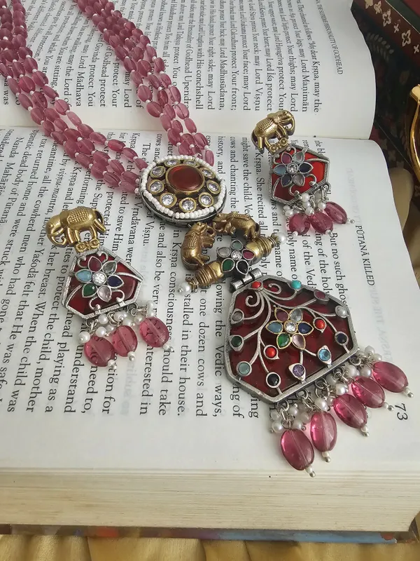 Pink_Hydro_Bead_Floral_Pendant_Necklace_Set