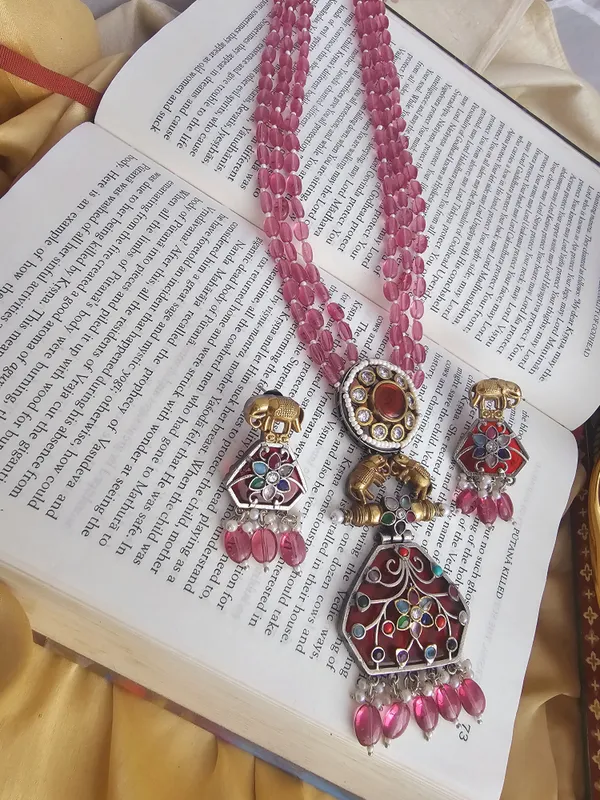 Pink_Hydro_Bead_Floral_Pendant_Necklace_Set