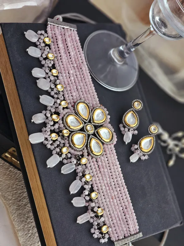 Gold_plated_pink_stone_choker_Set