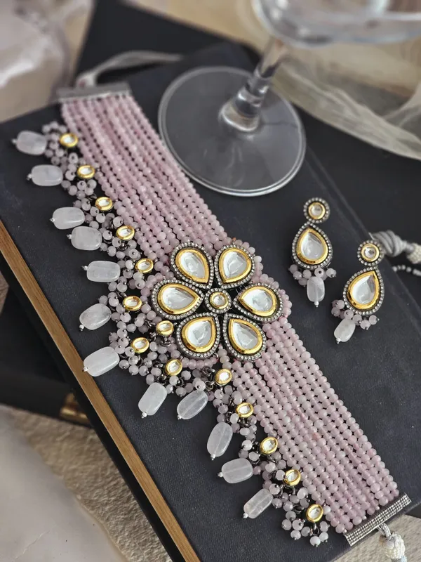 Gold_plated_pink_stone_choker_Set