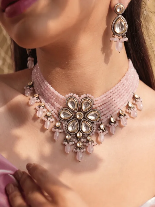 Gold_plated_pink_stone_choker_Set